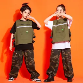 Abbigliamento da ballo di strada per bambini Abbigliamento di moda Vestito hip-hop Ragazzi Pantaloni mimetici Hiphop Marchio di