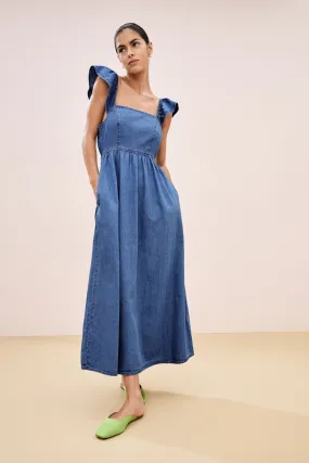 Blu medio  - Abito midi leggero con Denim e maniche svasato