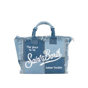 Borsa Vanity In Canvas Denim Patchwork, Blu