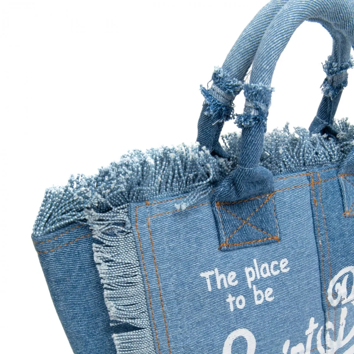 Borsa Vanity In Canvas Denim Patchwork, Blu