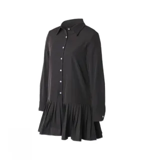 Elegante abito da camicia tinta unita da donna Elegante abito a maniche lunghe con risvolto Abiti da ufficio pieghettati da donn