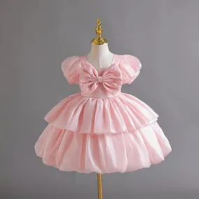 Elegante abito da festa per ragazza con fiocco e maniche a palloncino per bambina, abito per il primo anno, abito formale per ce