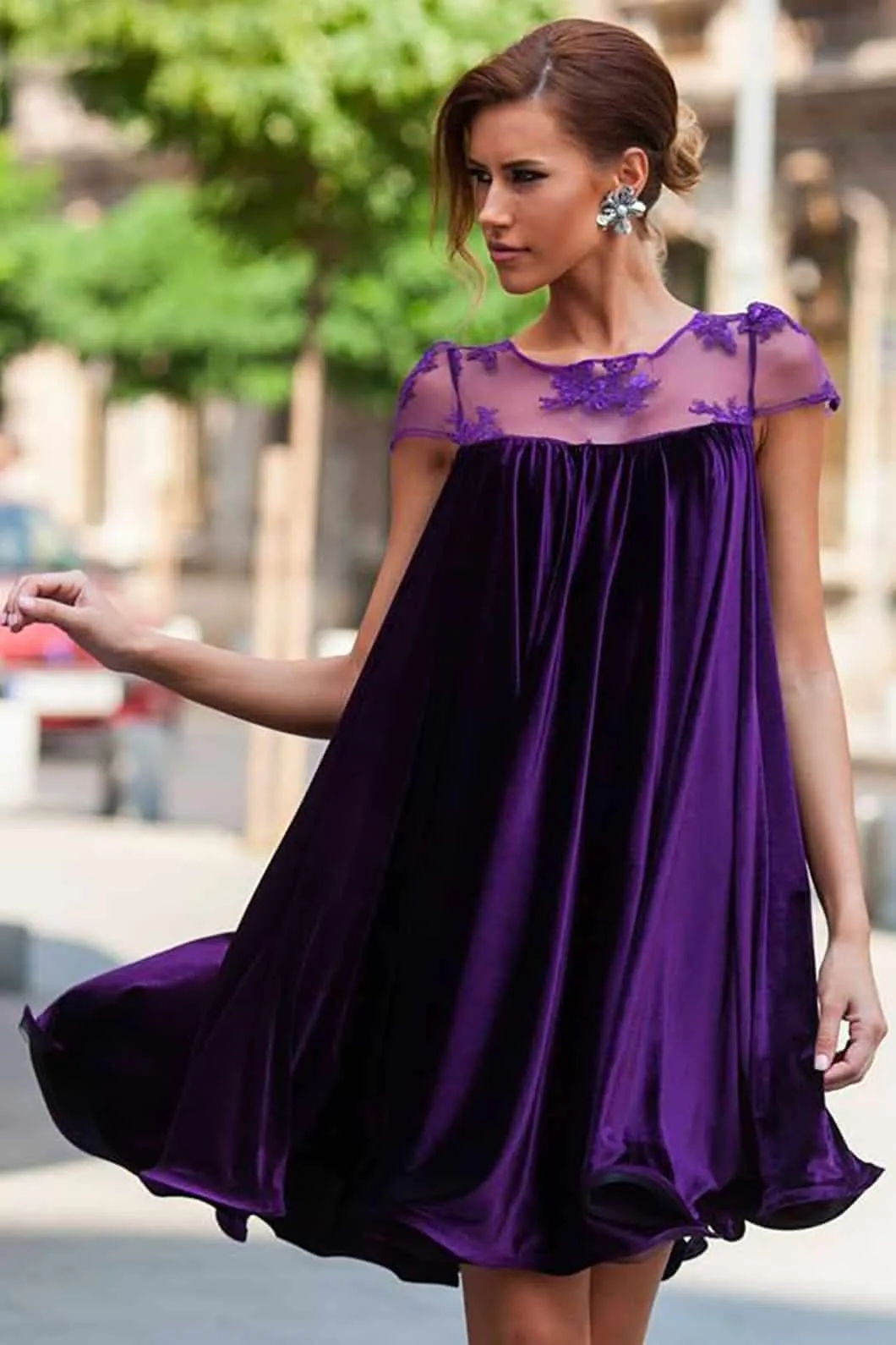 Elegante abito svasato (verde , blu, viola)