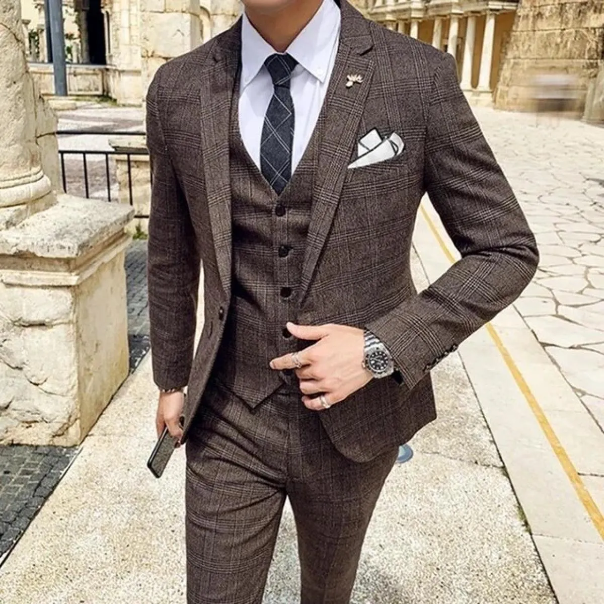 Giacca da uomo Pantaloni Set 3 pezzi 3 pezzi Abito da sposa da uomo Giacca da uomo