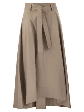 Long skirt in lightweight stretch cotton satin