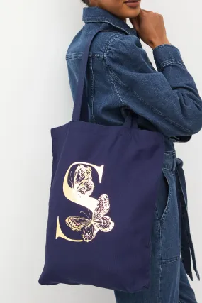 Navy  - Borsa monogramma riutilizzabile in cotone per tutta la vita