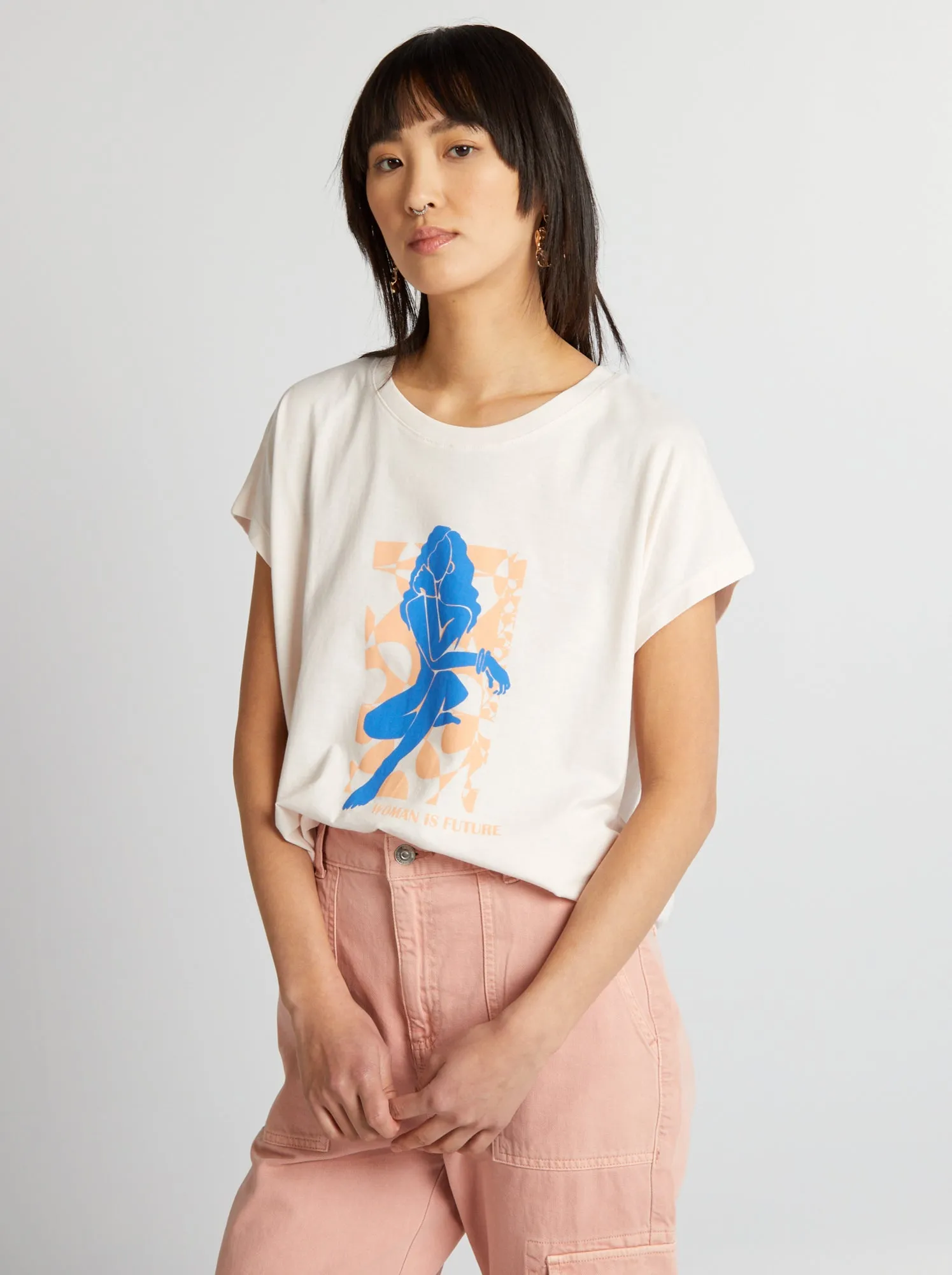 T-shirt in cotone con stampa - ROSA