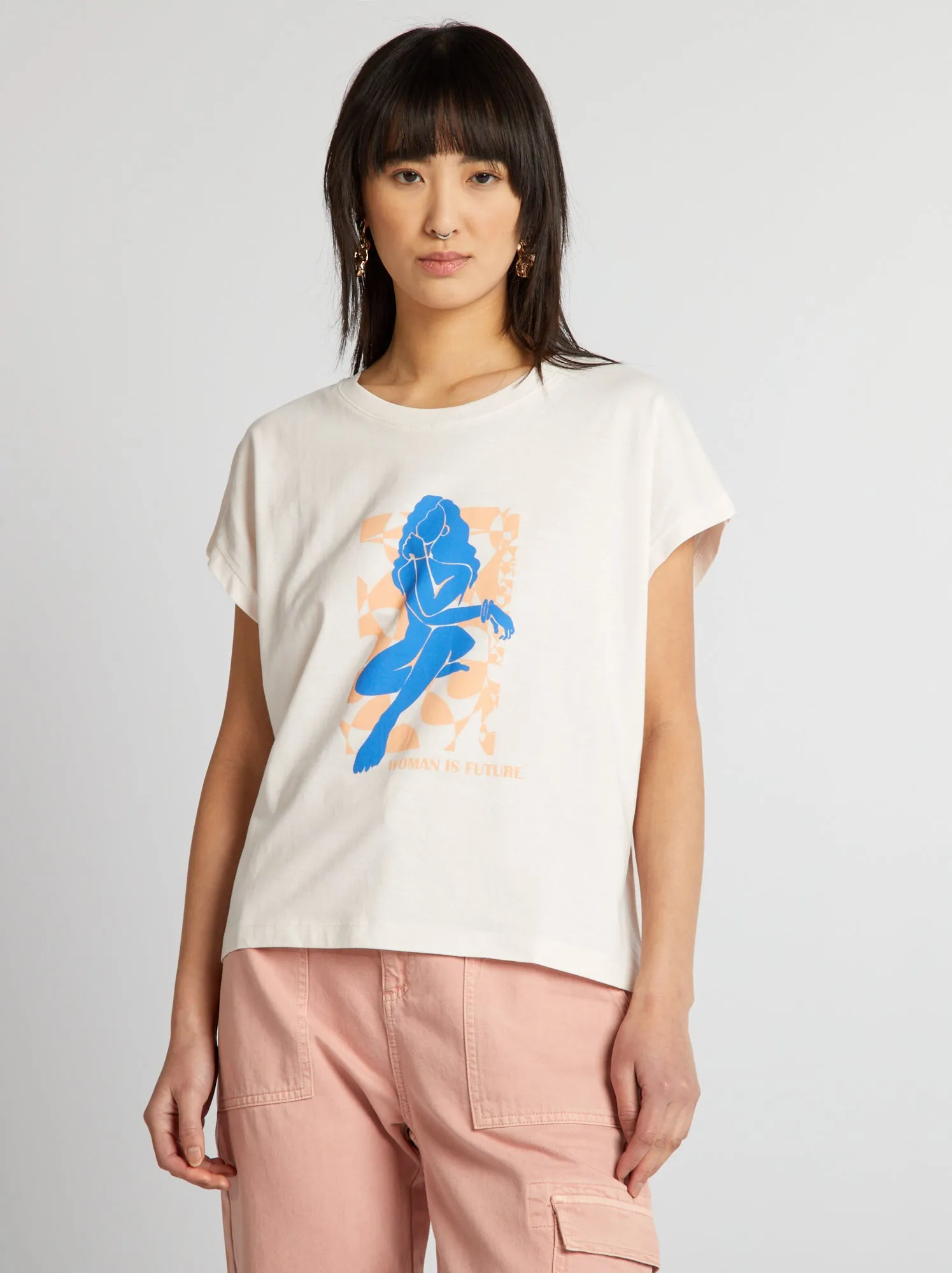 T-shirt in cotone con stampa - ROSA