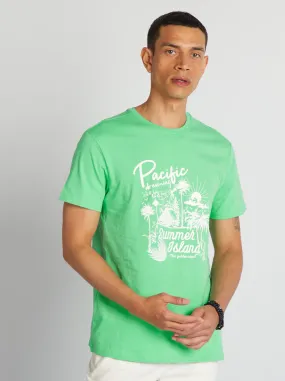 T-shirt in cotone stampato con scollo tondo - VERDE