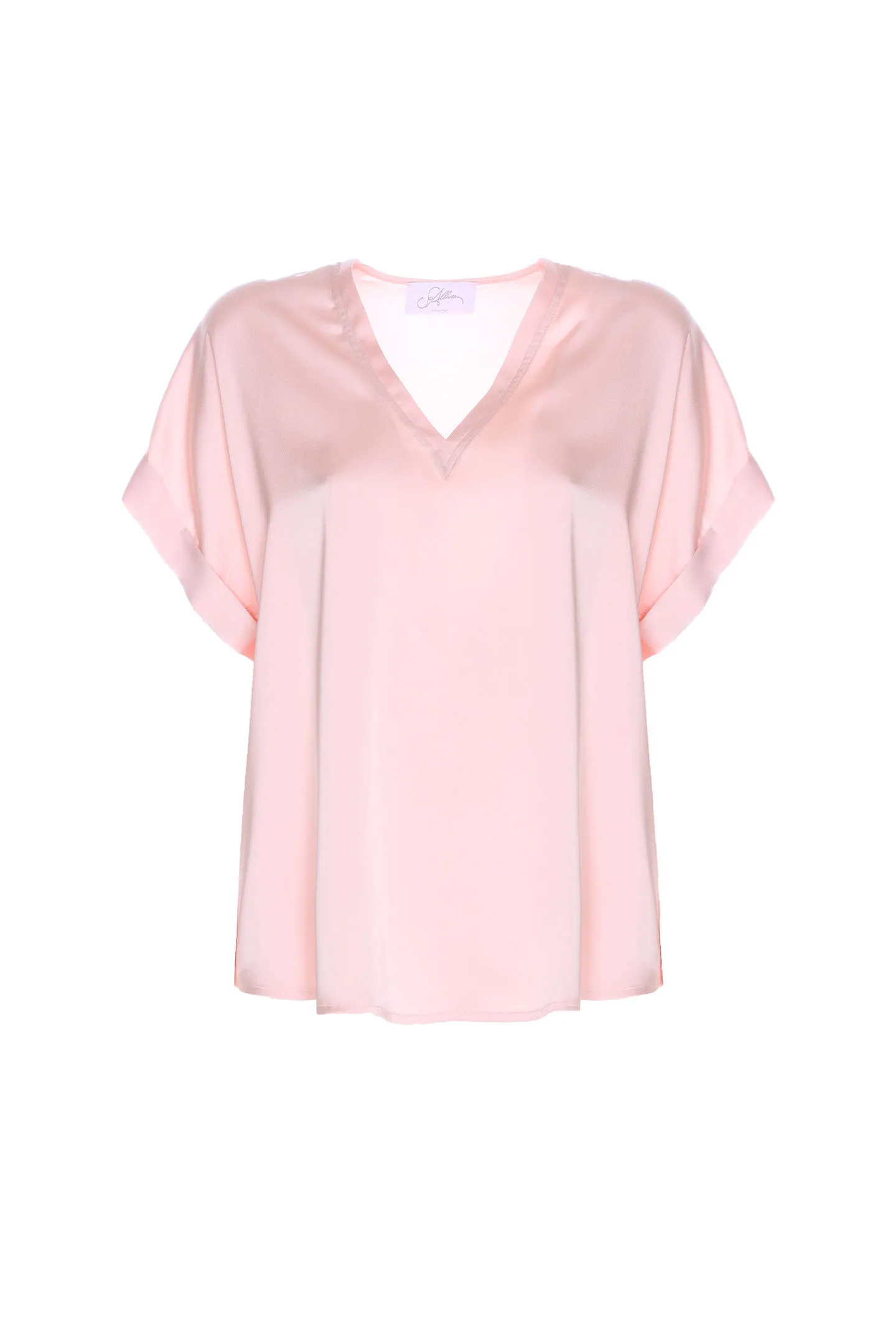 V-NECK BLOUSE WITH SHORT SLEEVES IN SATIN