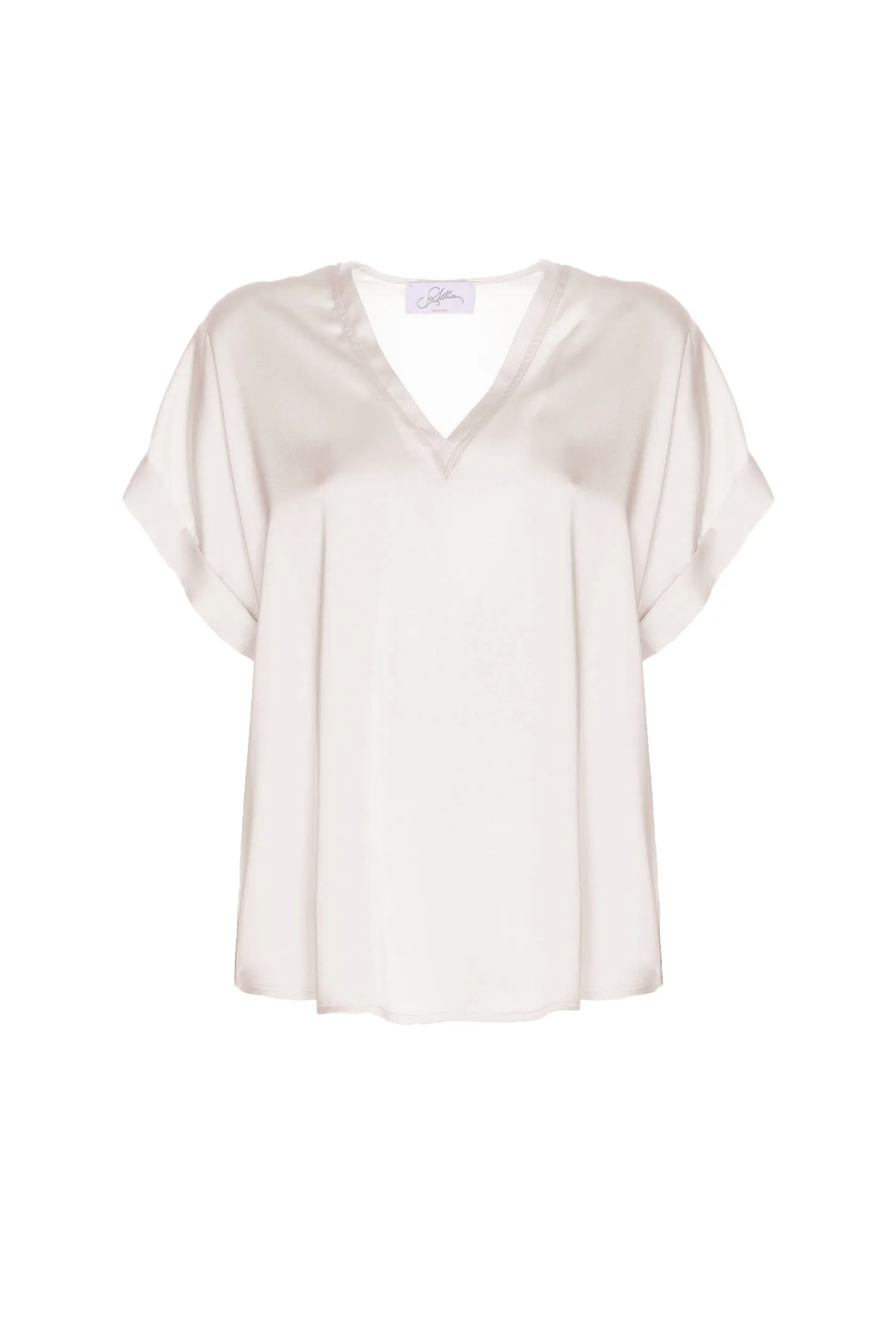 V-NECK BLOUSE WITH SHORT SLEEVES IN SATIN