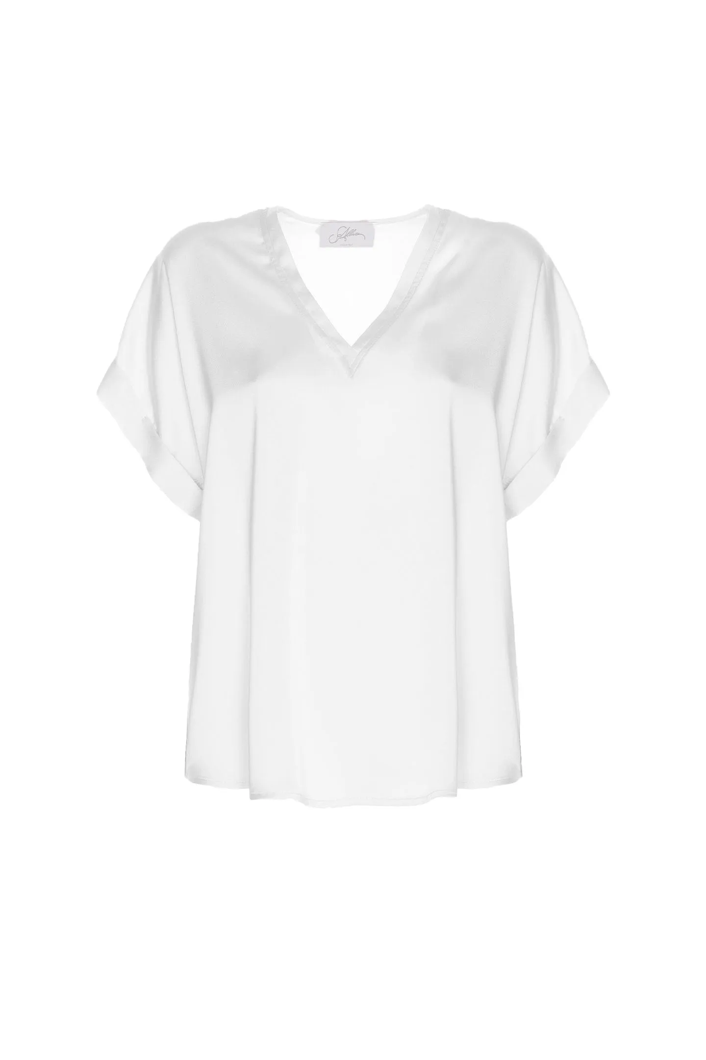 V-NECK BLOUSE WITH SHORT SLEEVES IN SATIN