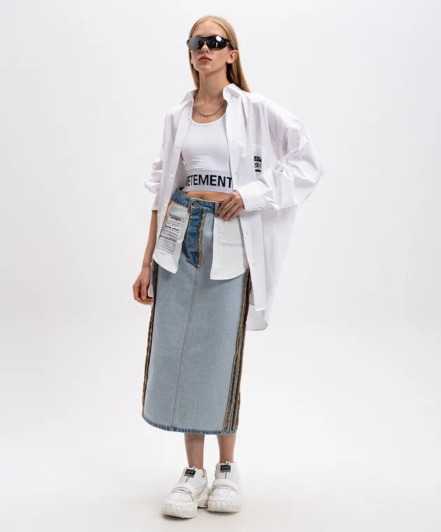 Vetements Gonna midi in denim blu con effetto rovesciato WA65SK870N