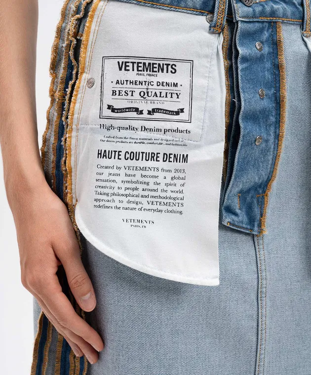 Vetements Gonna midi in denim blu con effetto rovesciato WA65SK870N